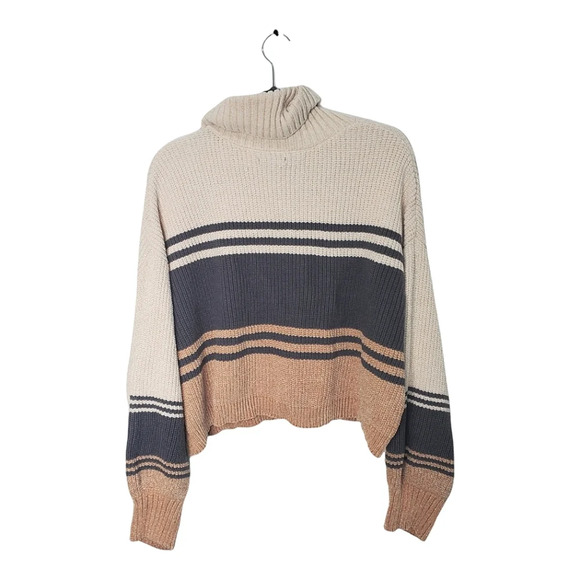MM by Michelle Super Soft Cropped Sweater/Turtleneck, Cream, Gray, Tan Womens XL - Picture 2 of 4